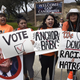 Immigrant- and workers’-rights advocates protest against Donald Trump and other Republican presidential hopefuls outside the Republican presidential debate at the Ronald Reagan Presidential Library in Simi Valley, Calif., on Sept. 16, 2015.
Robyn Beck/AFP/Getty Images